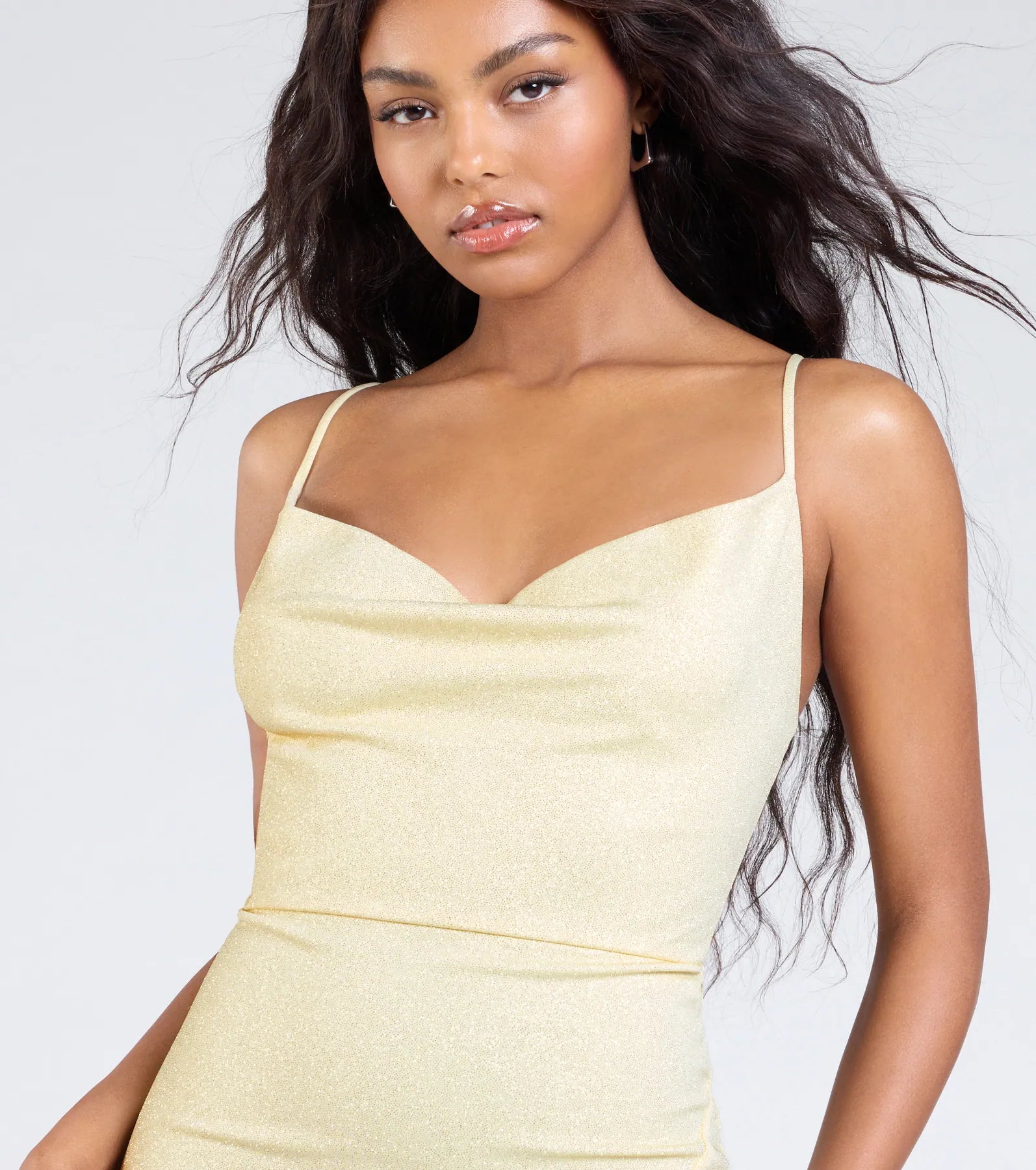 Shelly High Slit Glitter Knit Formal Dress