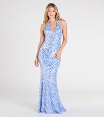 Blaire Halter Open Back Mermaid Sequin Formal Dress