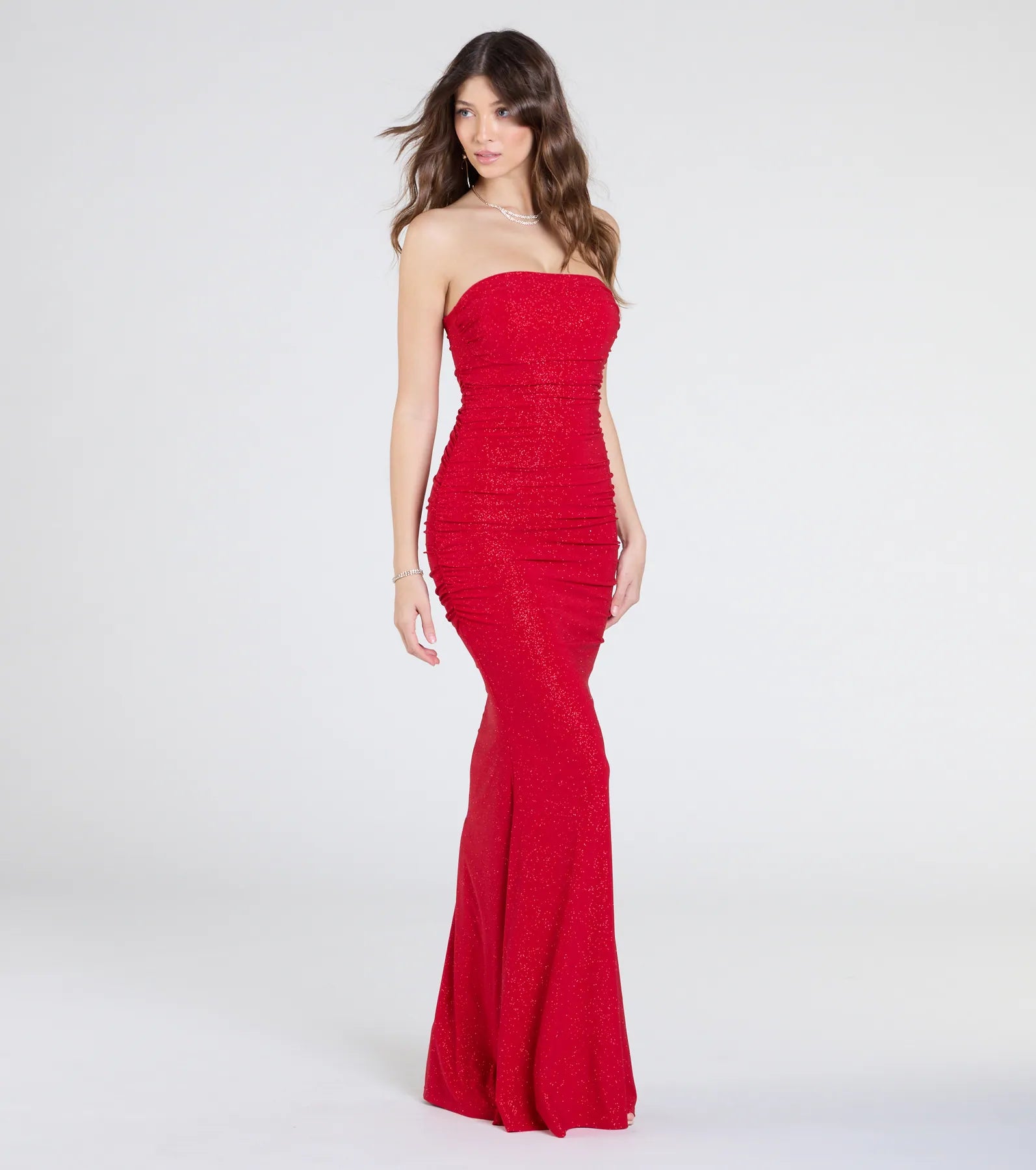 Mischka Strapless Mermaid Glitter Formal Dress