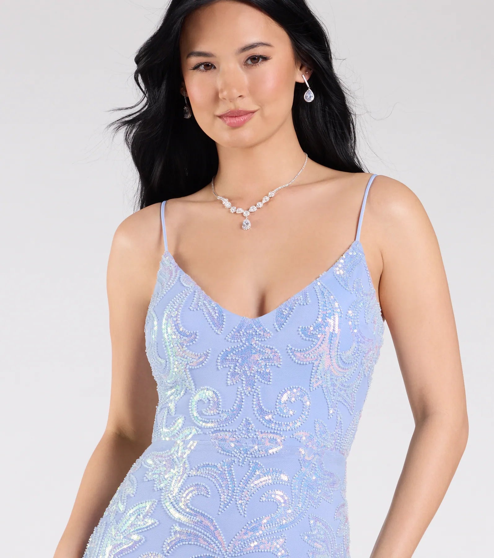 Tarna Lace-Up Bead Sequin Mermaid Formal Dress