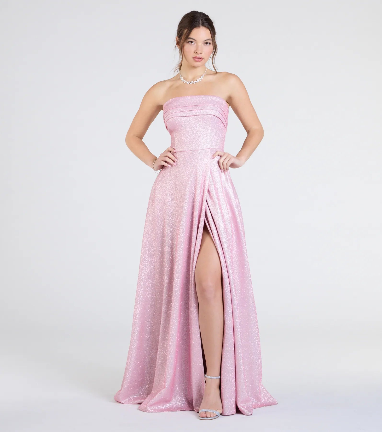 Peyton Strapless Slit A-Line Glitter Formal Dress