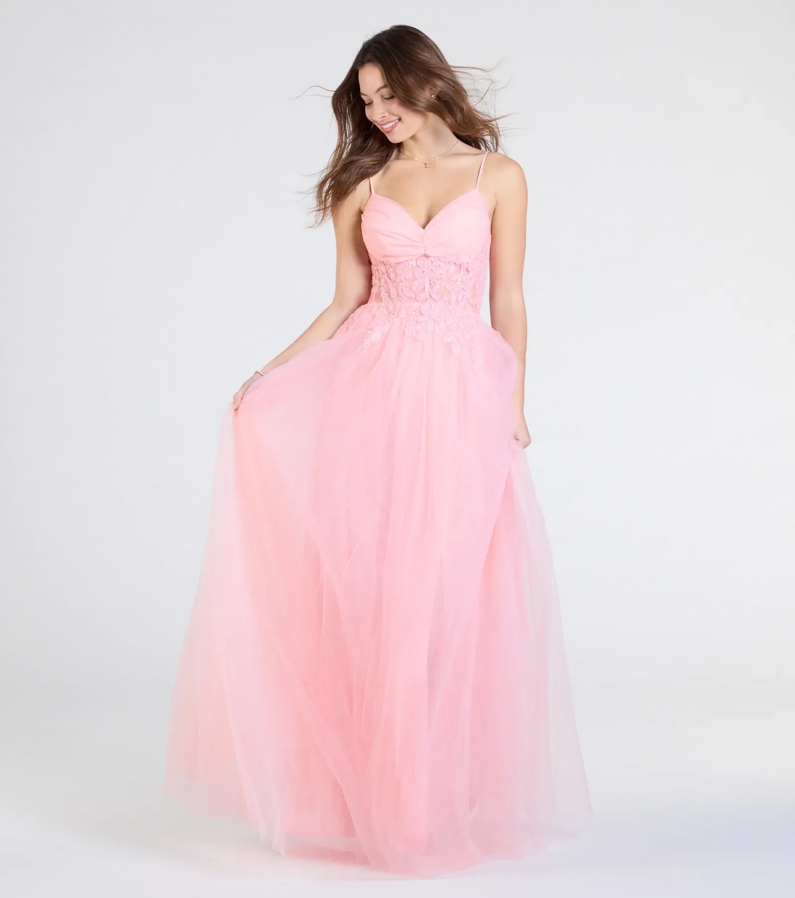 Alia Sequin Applique A-Line Tulle Formal Dress