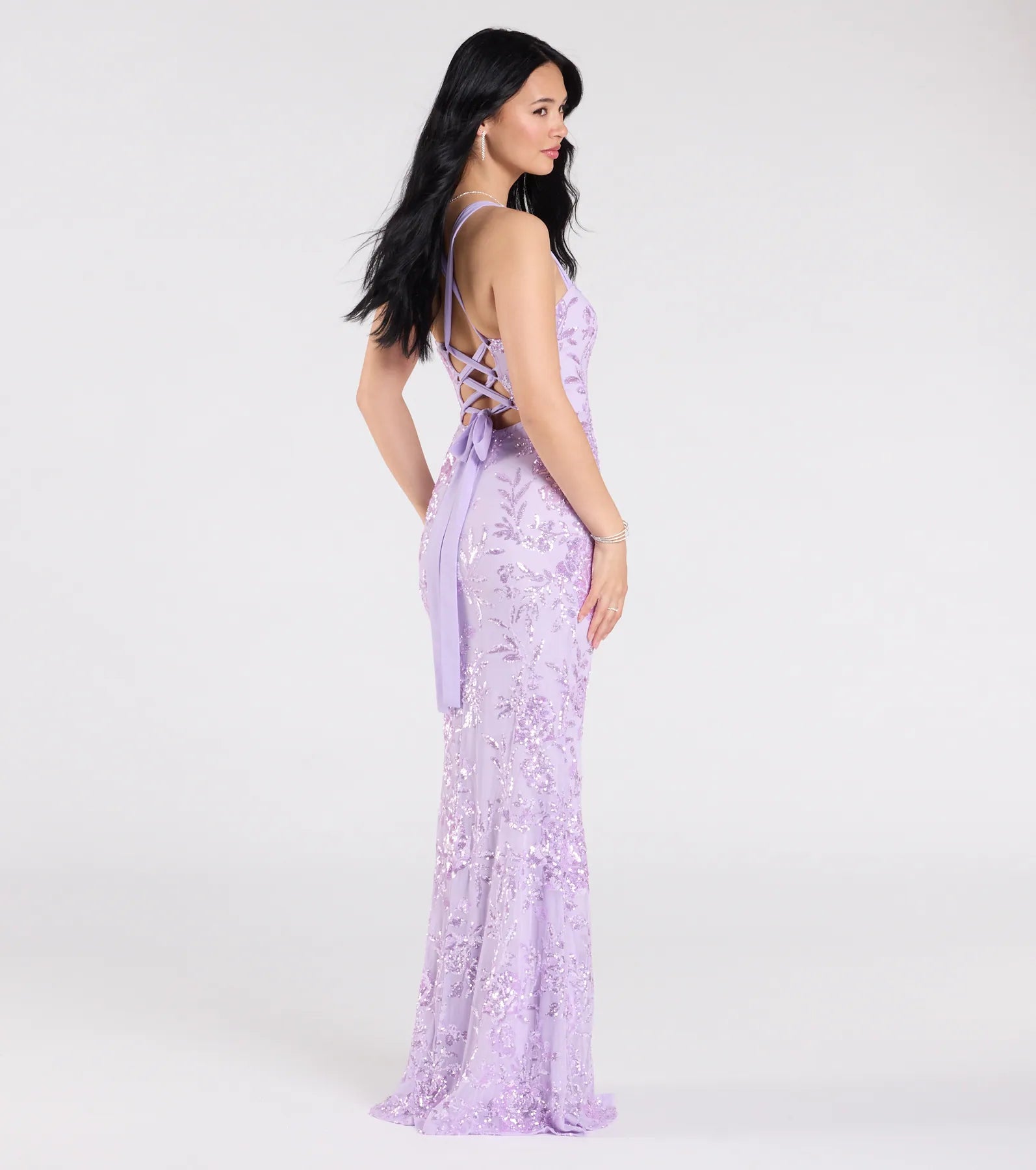 Lexie Floral Sequin Lace-Up Mermaid Dress
