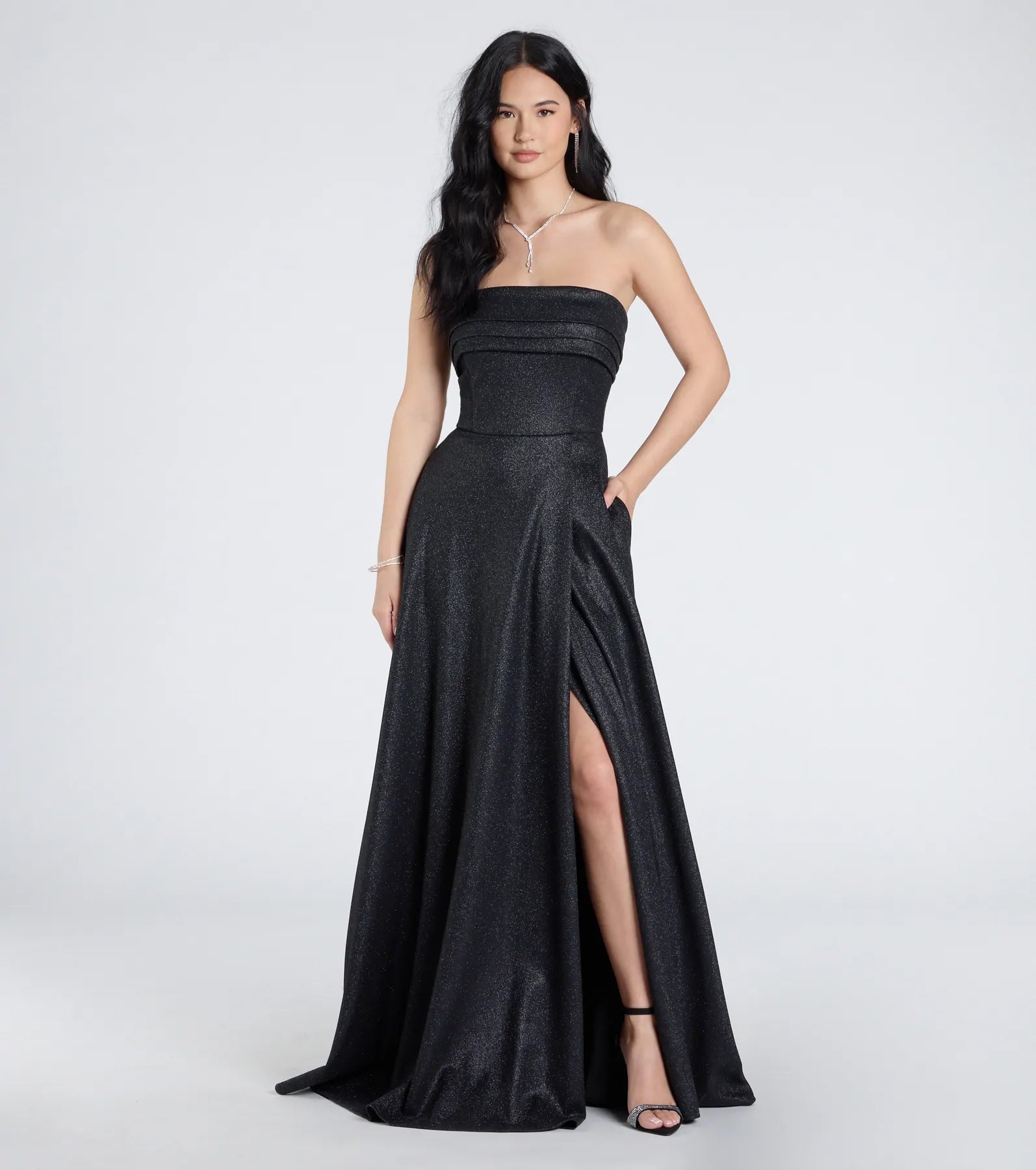 Peyton Strapless Slit A-Line Glitter Formal Dress