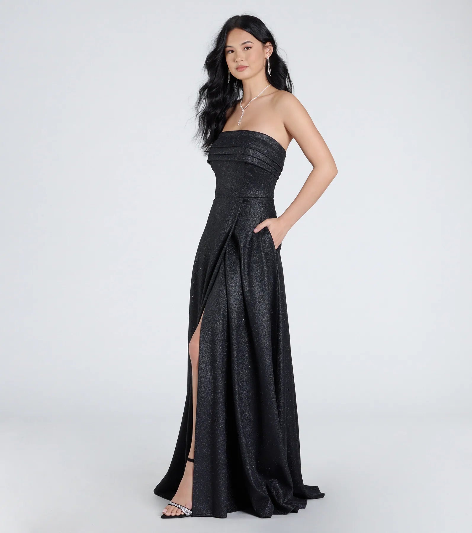 Peyton Strapless Slit A-Line Glitter Formal Dress