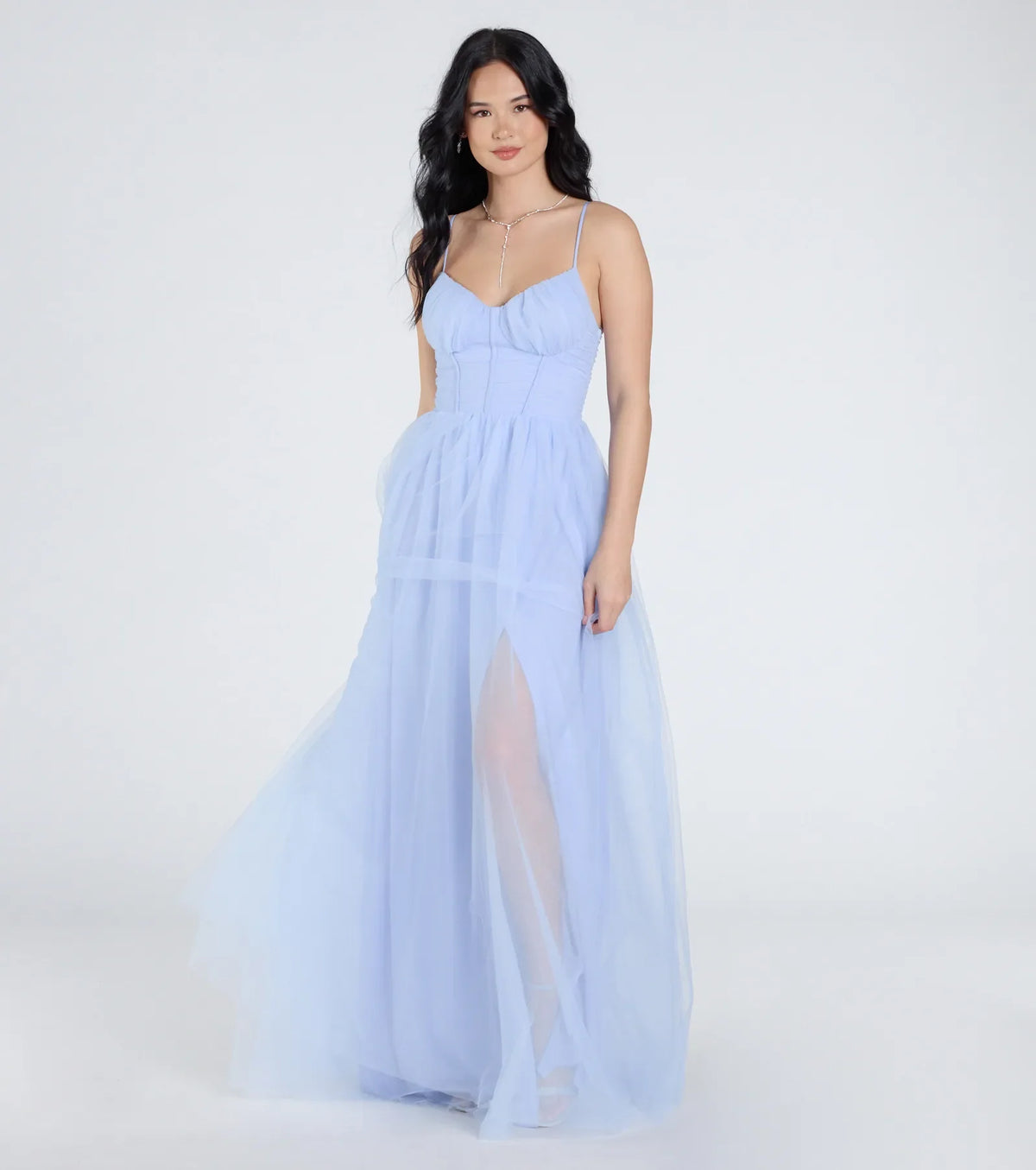 Kim Corset Slit A-Line Tulle Formal Dress
