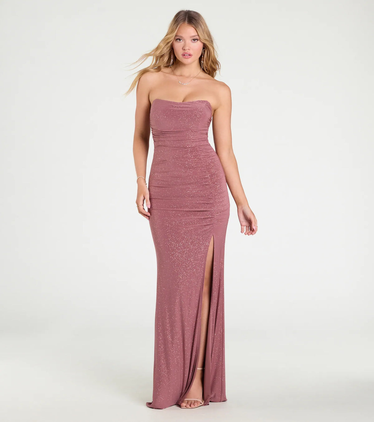 Everly Strapless Slit Mermaid Glitter Formal Dress