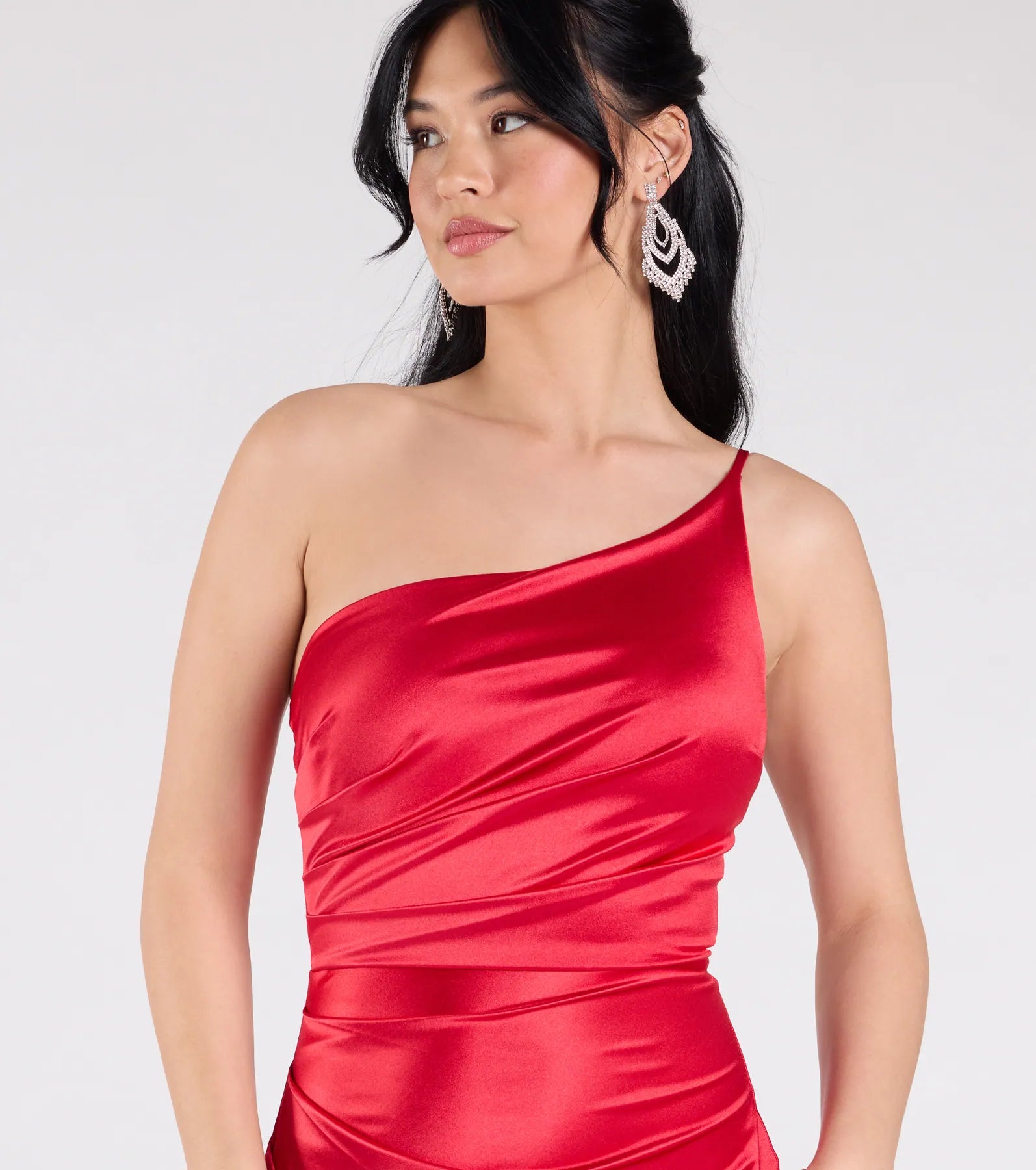 Contessa One-Shoulder Slit Satin Formal Dress