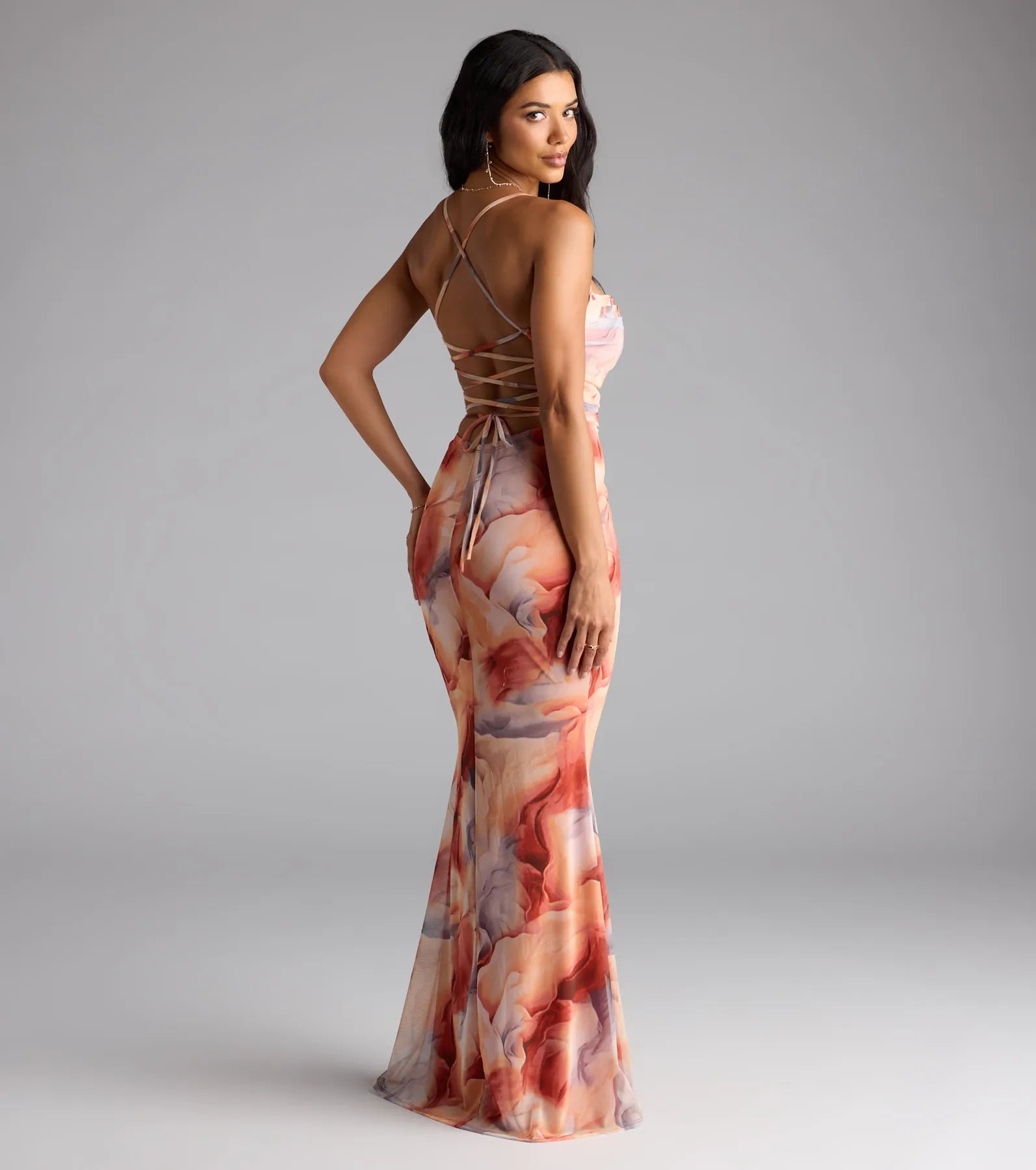 Korey Lace-Up Mermaid Abstract Formal Dress