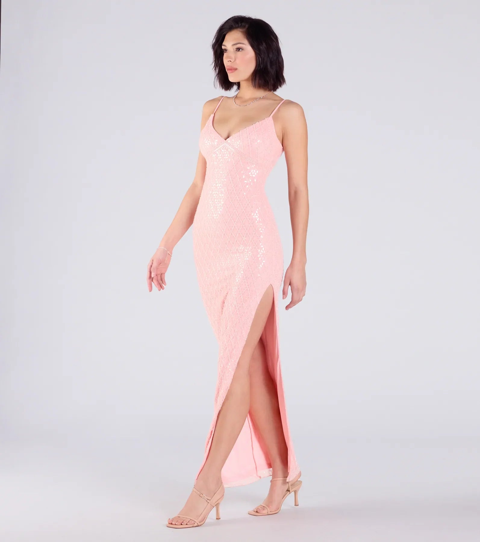 Dovie Sequin Beaded Mesh Column Dress
