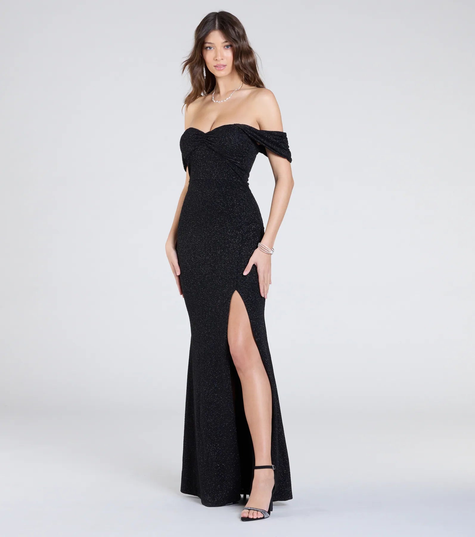 Tamara Off-The-Shoulder Mermaid Glitter Formal Dress