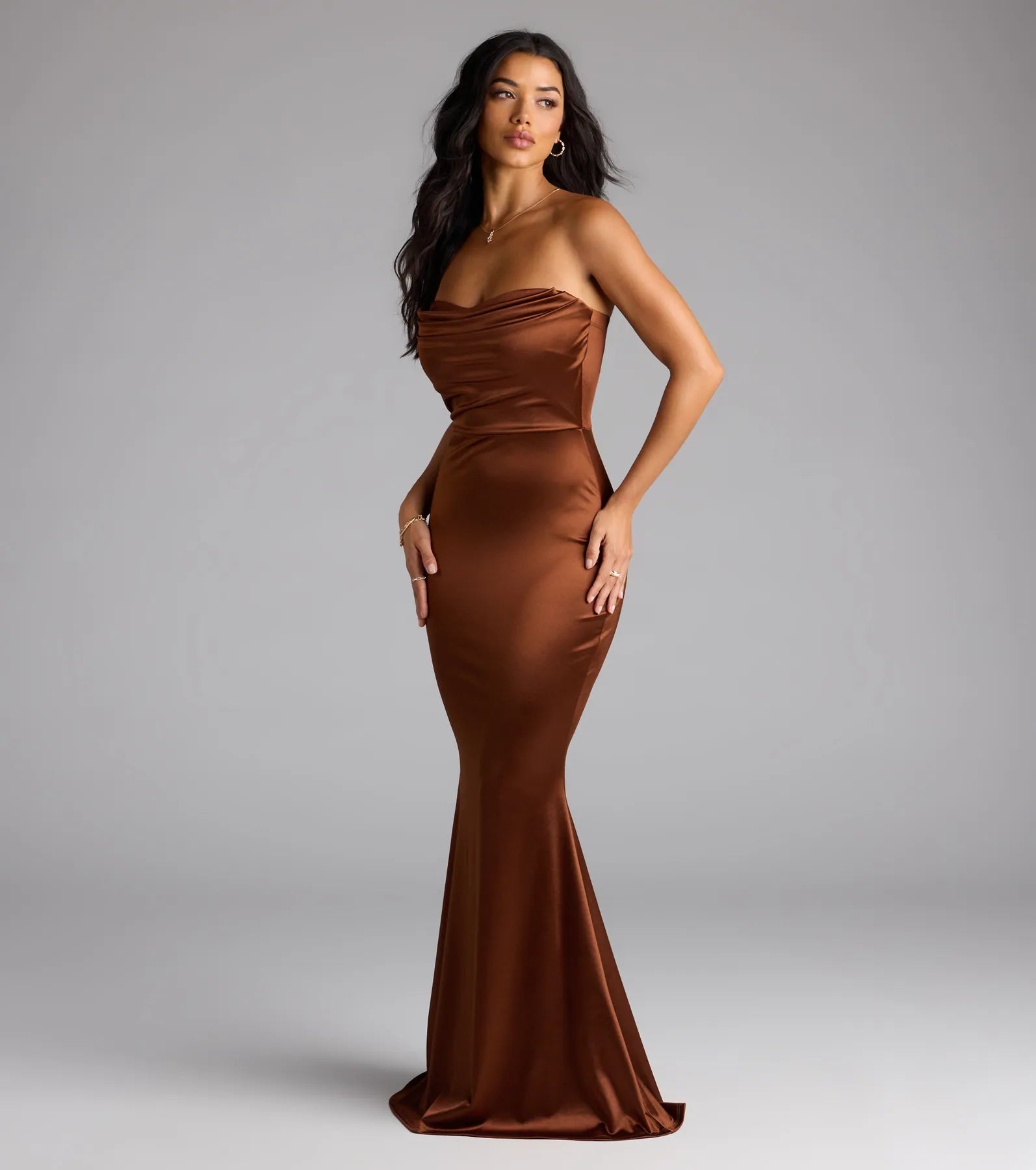 Priscilla Formal Satin Strapless Mermaid Dress