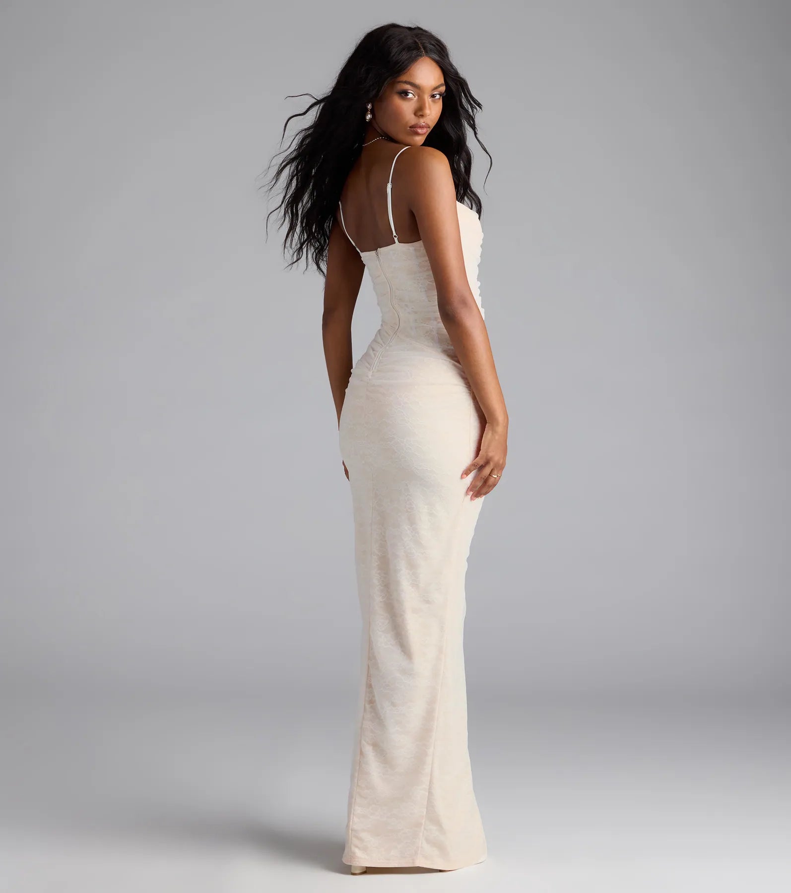 Kristana Corset Slit Mesh Lace Formal Dress