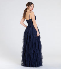 Indiana V-Neck Corset Ruffle A-Line Formal Dress