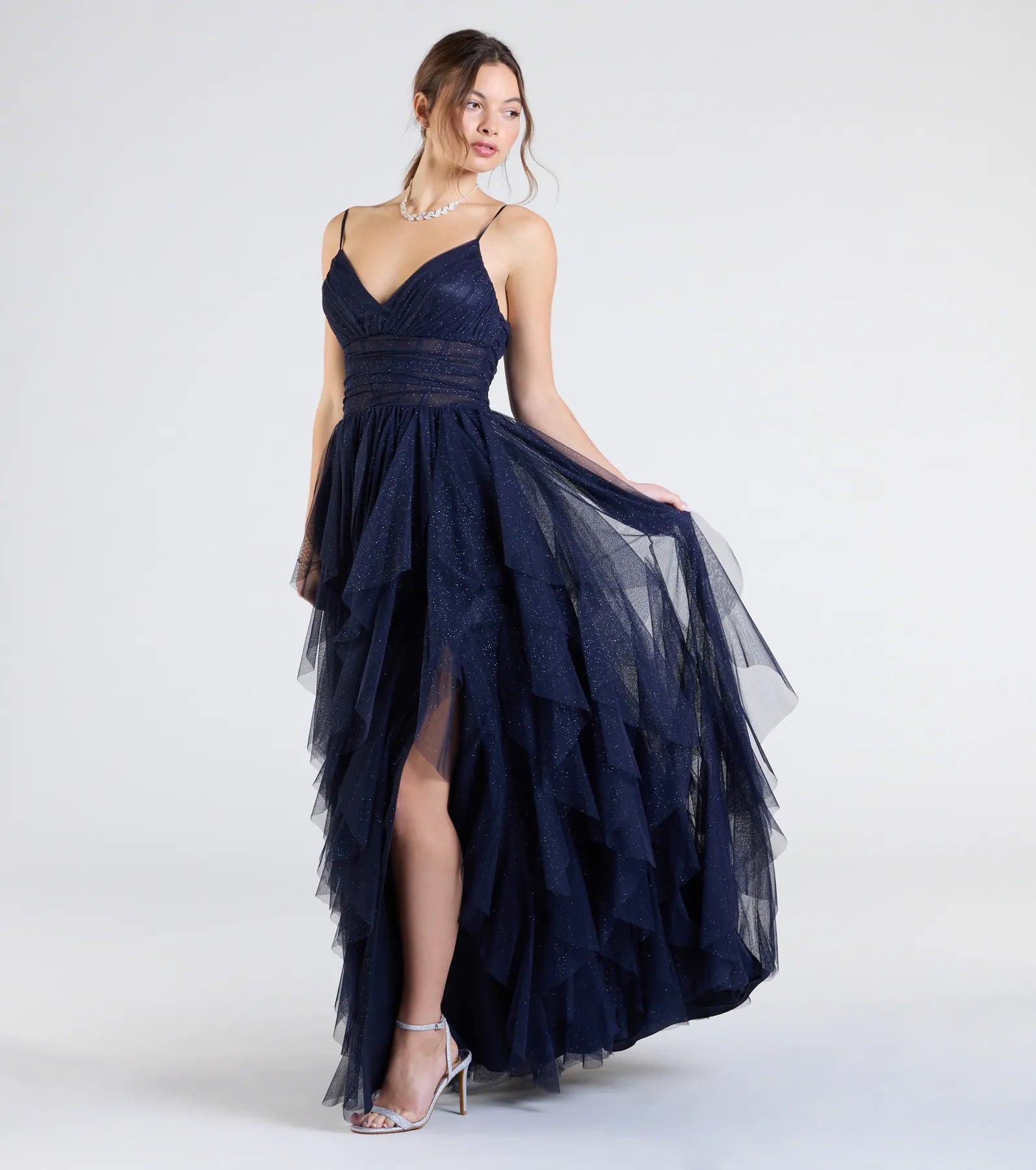 Indiana V-Neck Corset Ruffle A-Line Formal Dress
