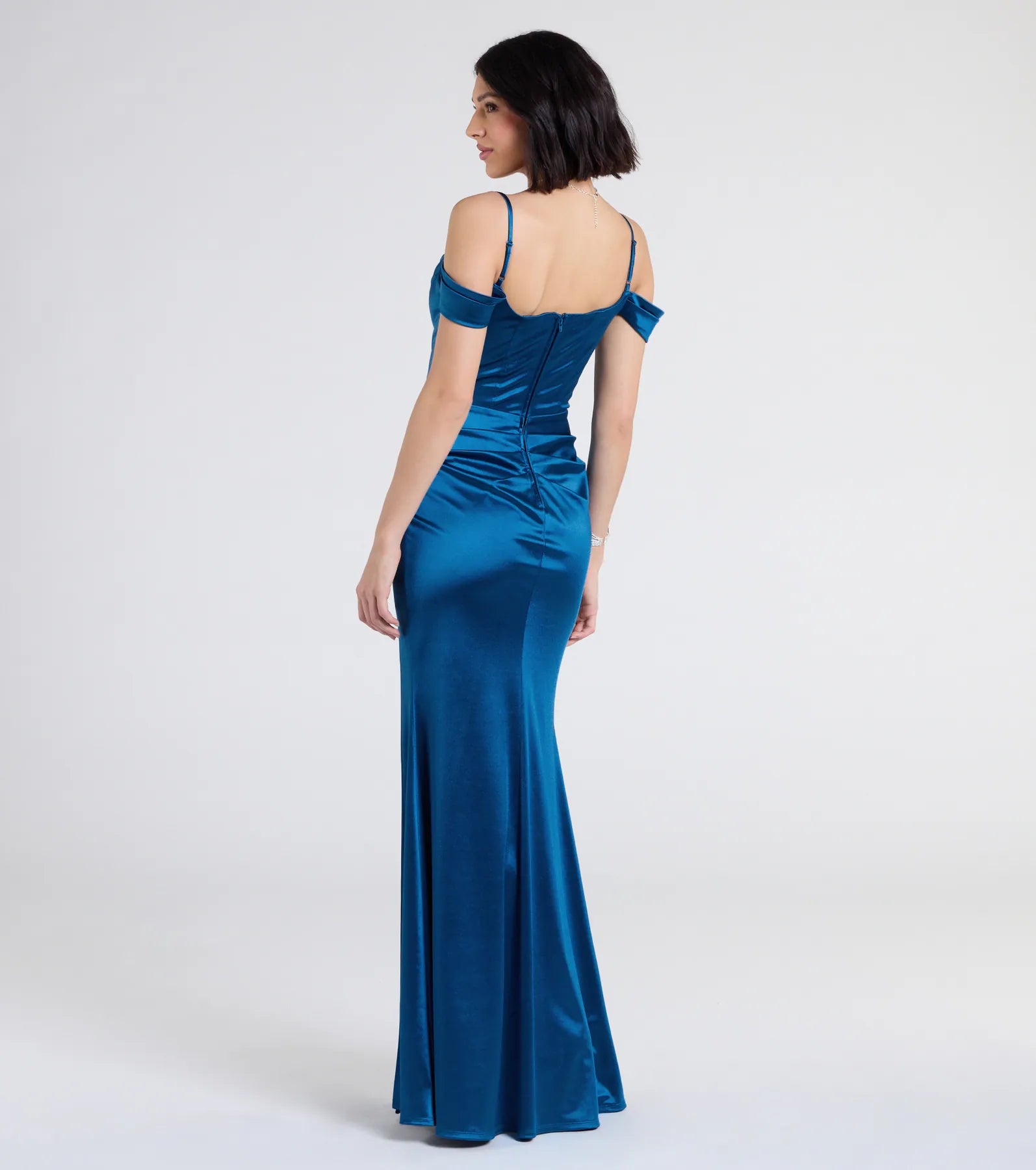 Trista Cold Shoulder Slit Satin Formal Dress