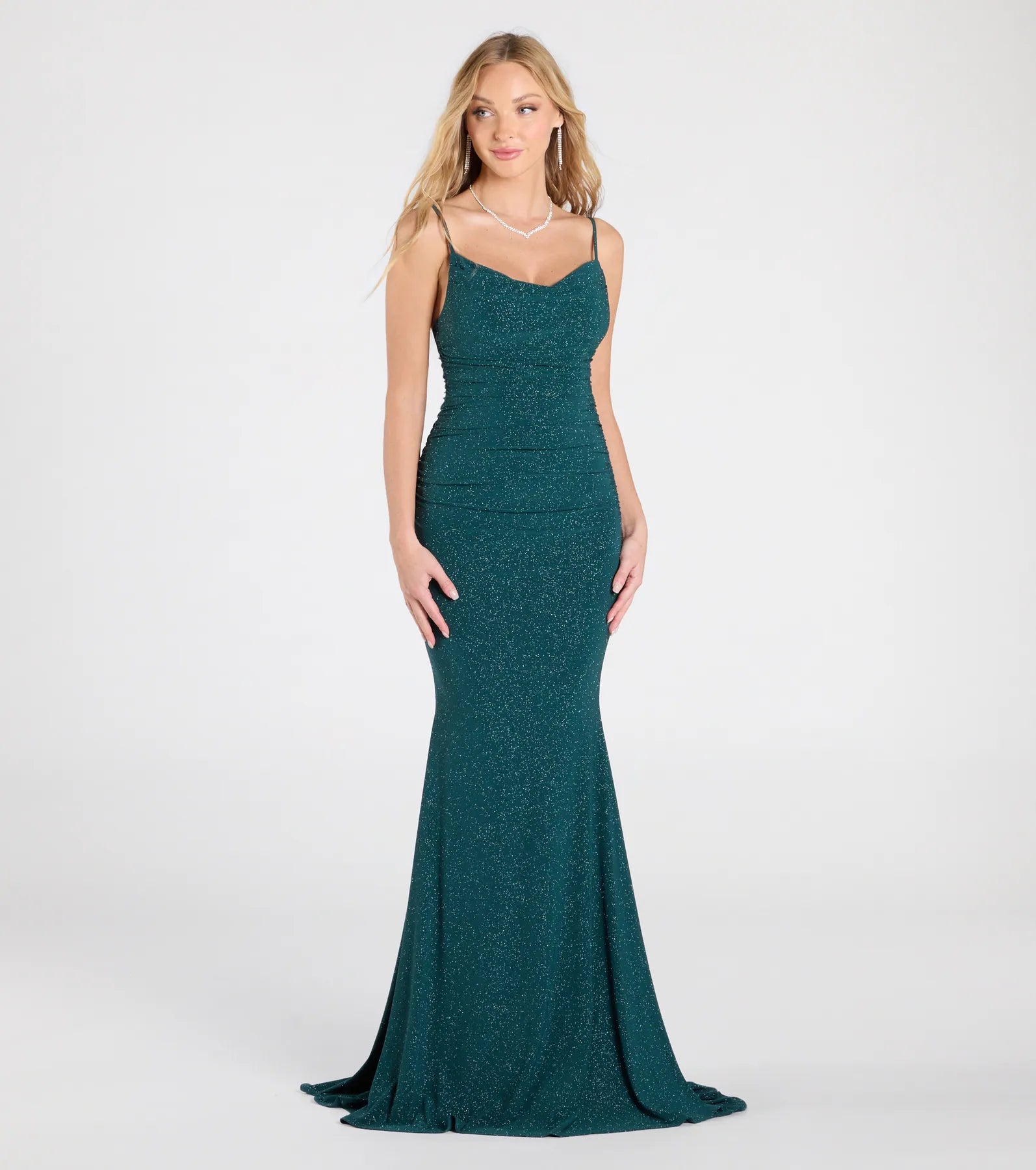 Corrina Cowl Neck Mermaid Glitter Formal Dress