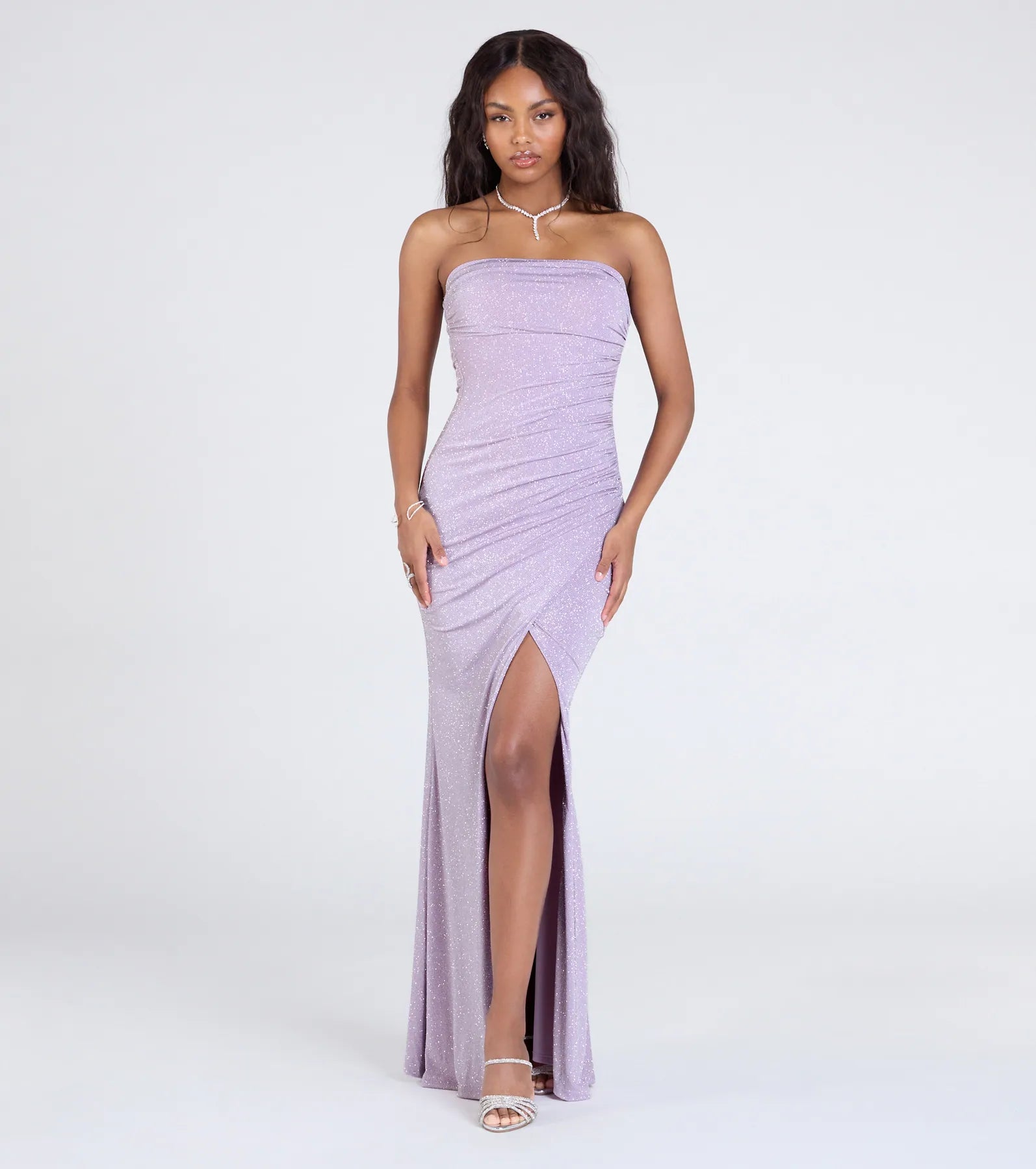Kaye Strapless Mermaid Slit Glitter Formal Dress