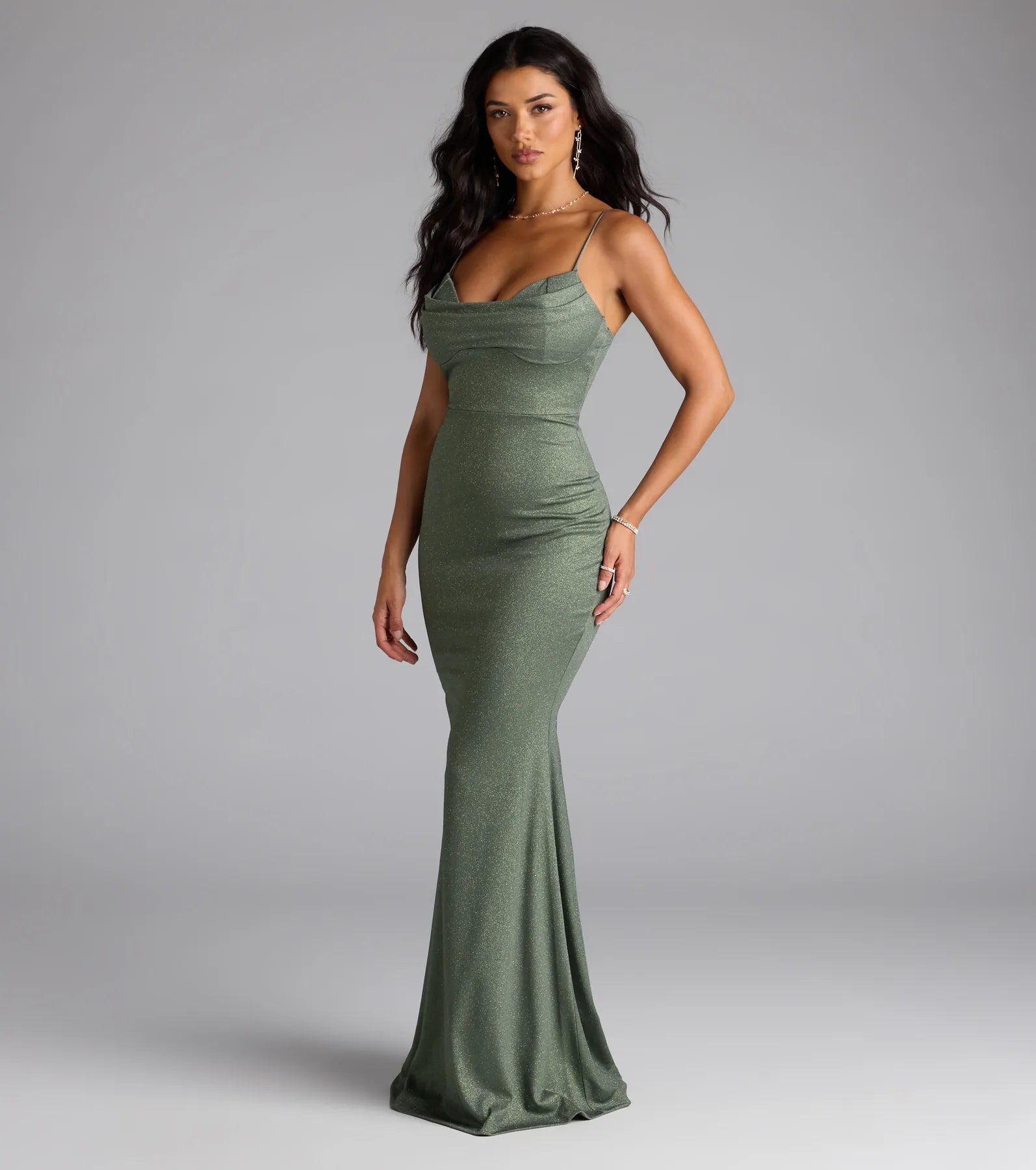 Acacia Glitter Knit Cowl Neck Mermaid Dress