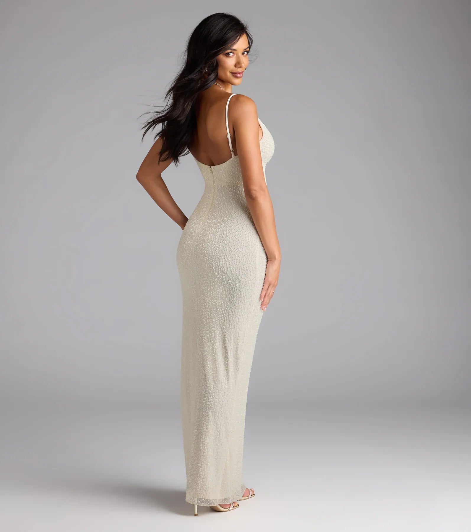 Aiza V-Neck Slit Beaded Formal Dress