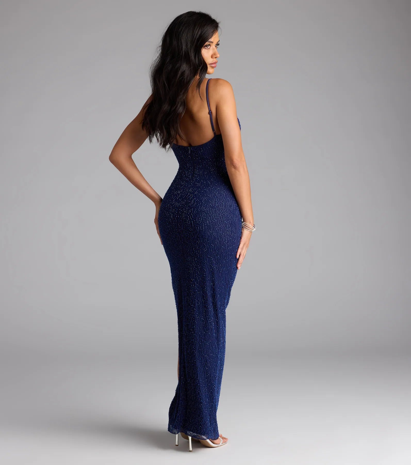 Aiza V-Neck Slit Beaded Formal Dress