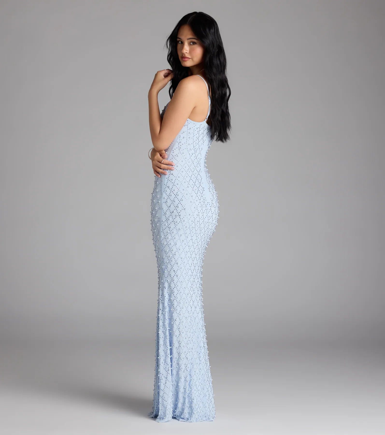 Elliot Rhinestone And Pearl Mesh Mermaid Dress
