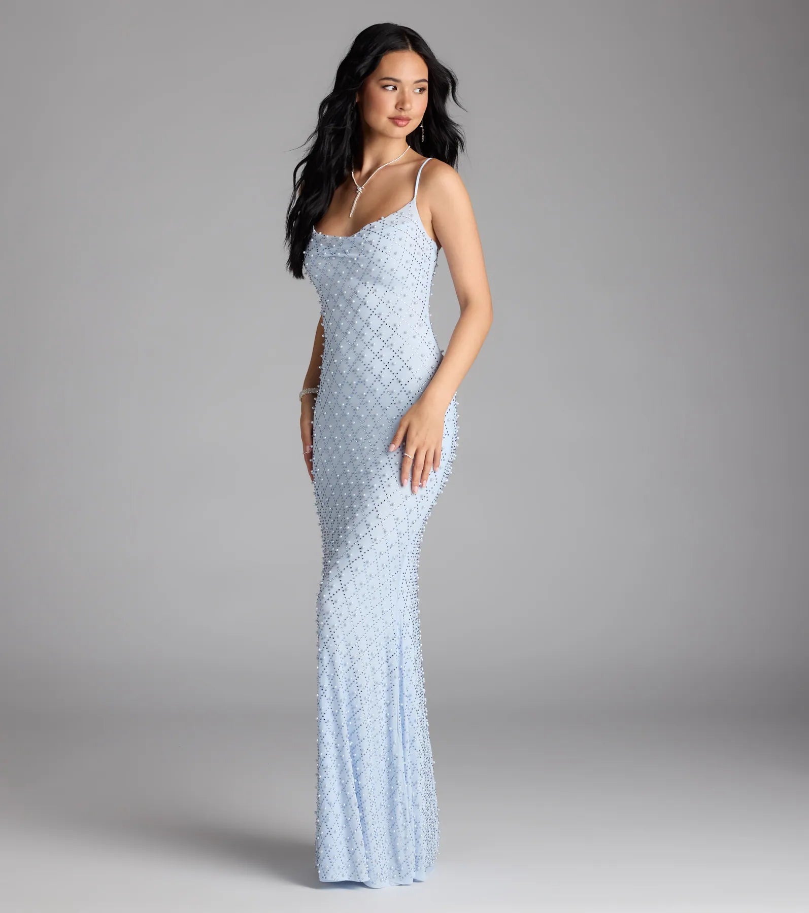 Elliot Rhinestone And Pearl Mesh Mermaid Dress