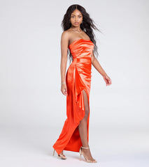 Marilyn Strapless Ruffle Slit Satin Formal Dress