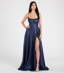 Minka Lace-Up Slit A-Line Glitter Formal Dress