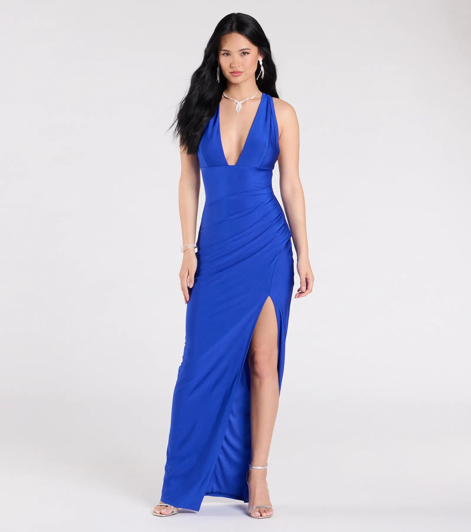 Jenn V-Neck Strappy Back Slit Long Formal Dress