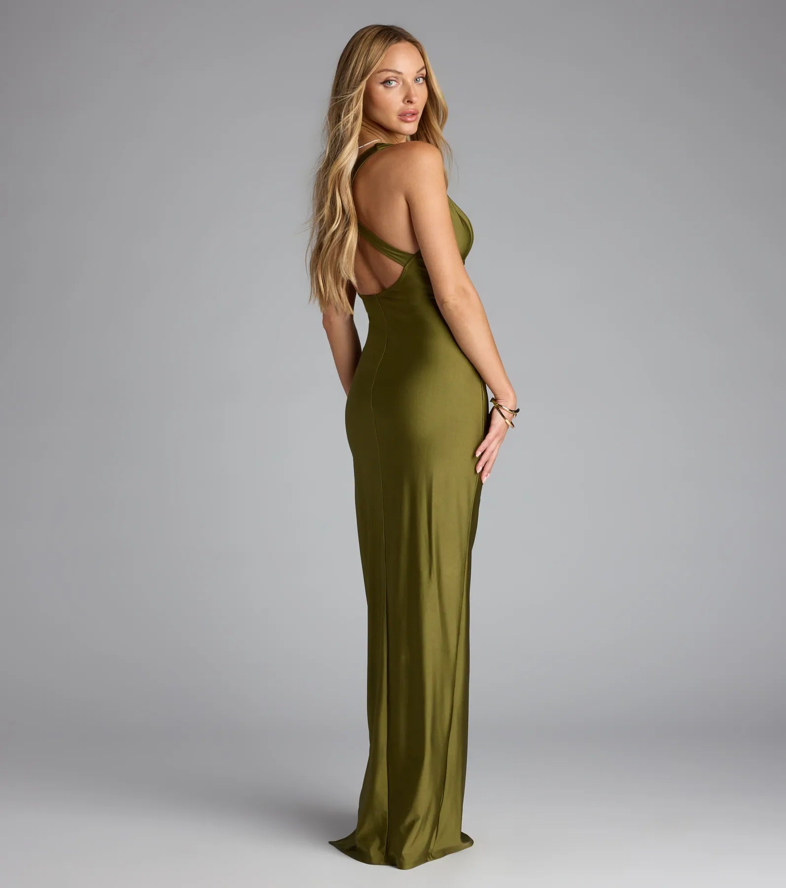 Jenn V-Neck Strappy Back Slit Long Formal Dress