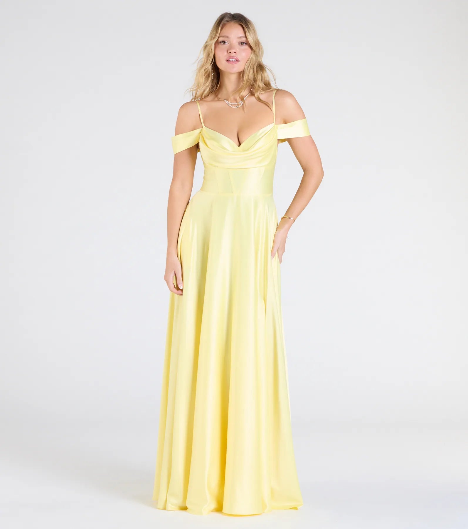 Alira Cold Shoulder A-Line Satin Formal Dress