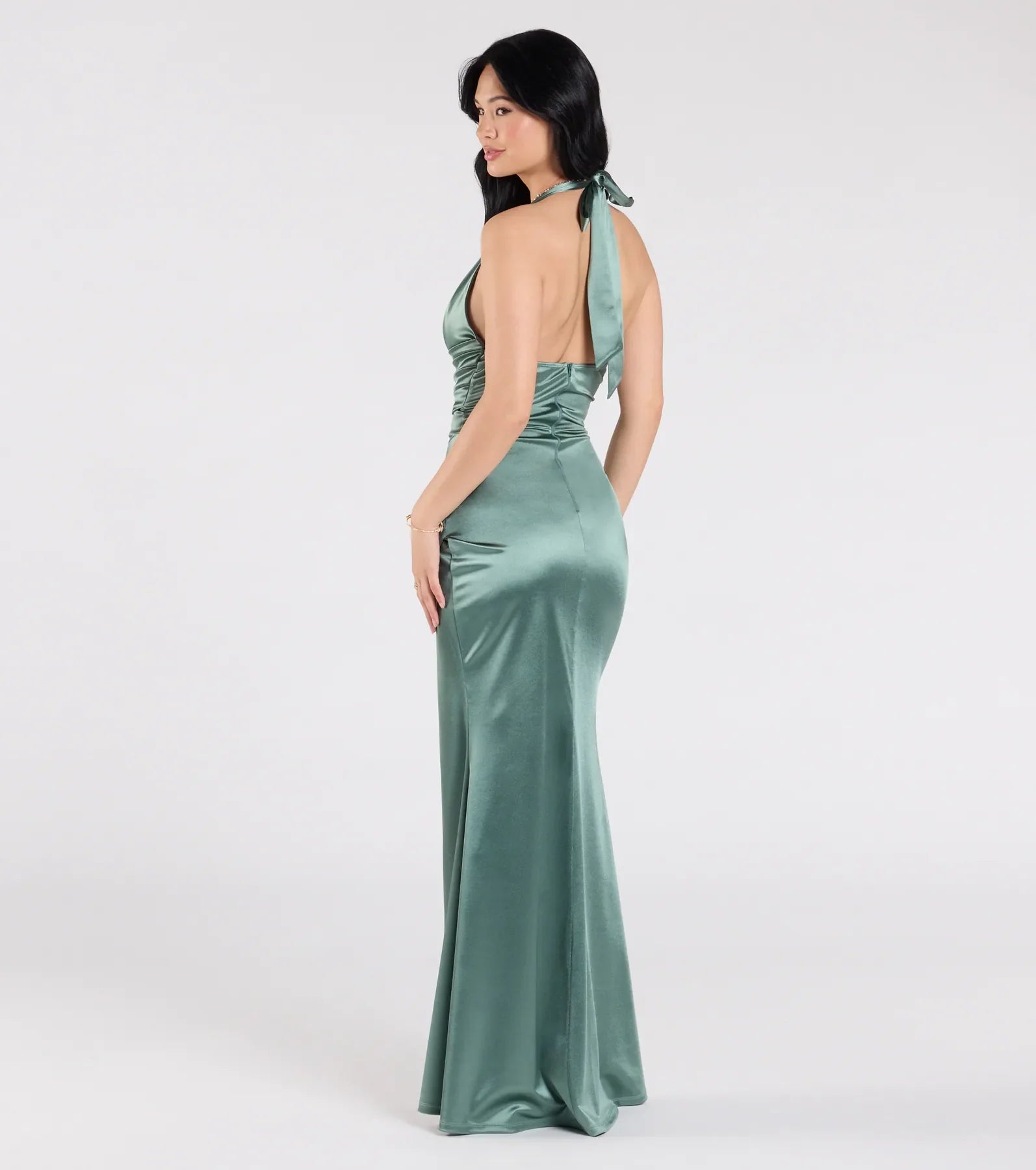 Joanne Halter Slit Mermaid Satin Formal Dress
