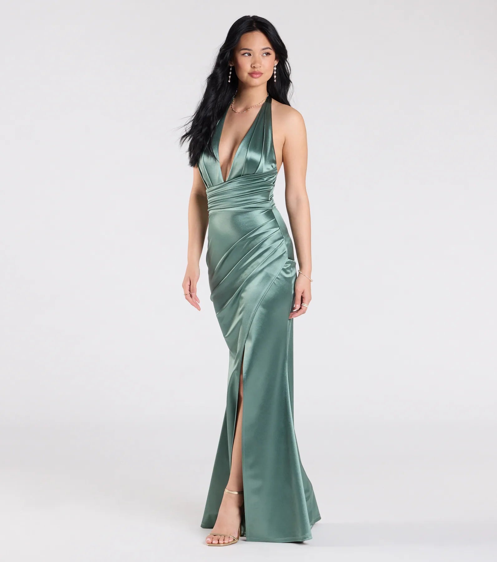 Joanne Halter Slit Mermaid Satin Formal Dress