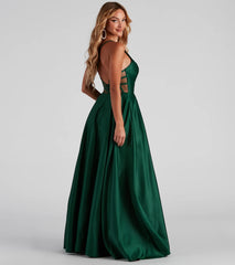 Pia Formal Satin Pleated Ball Gown