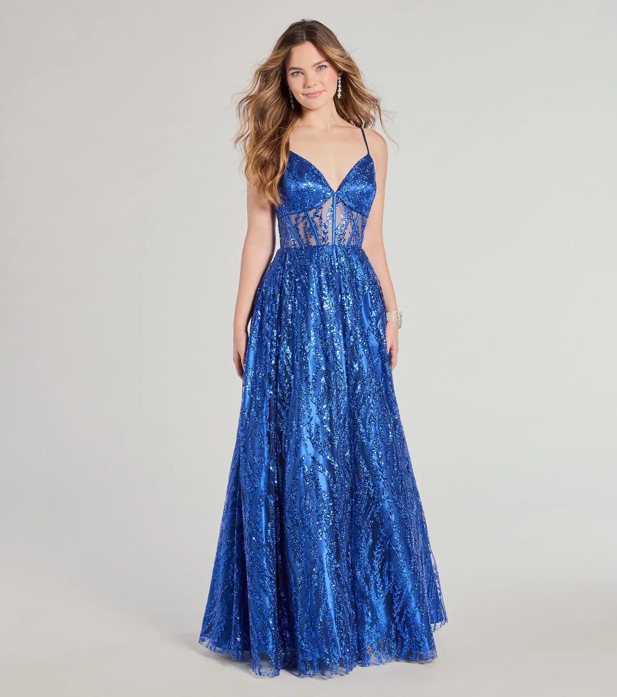 Janet Bustier Lace-Up Glitter A-Line Ball Gown