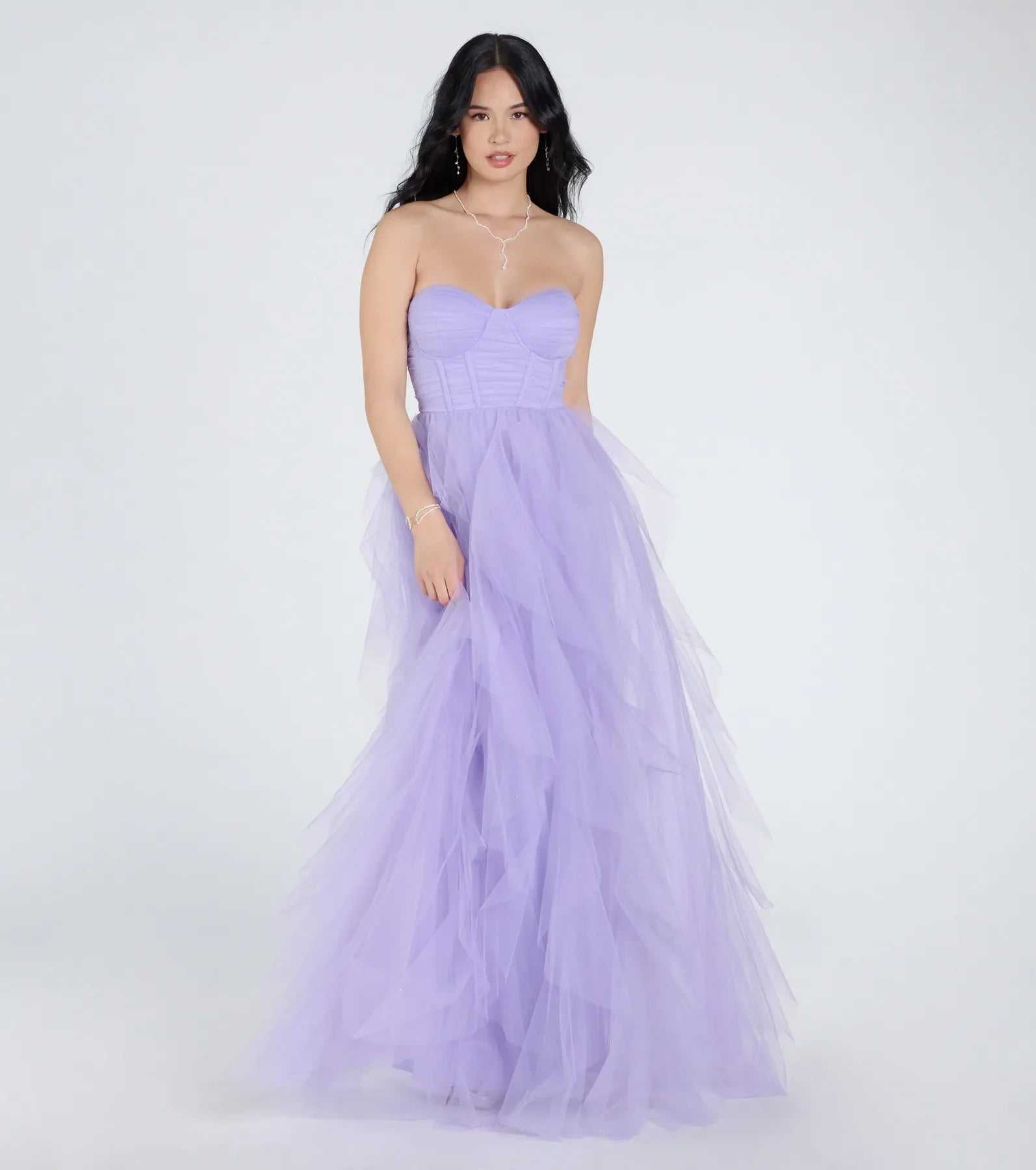 Lindsey Bustier A-Line Ruffle Tulle Ball Gown