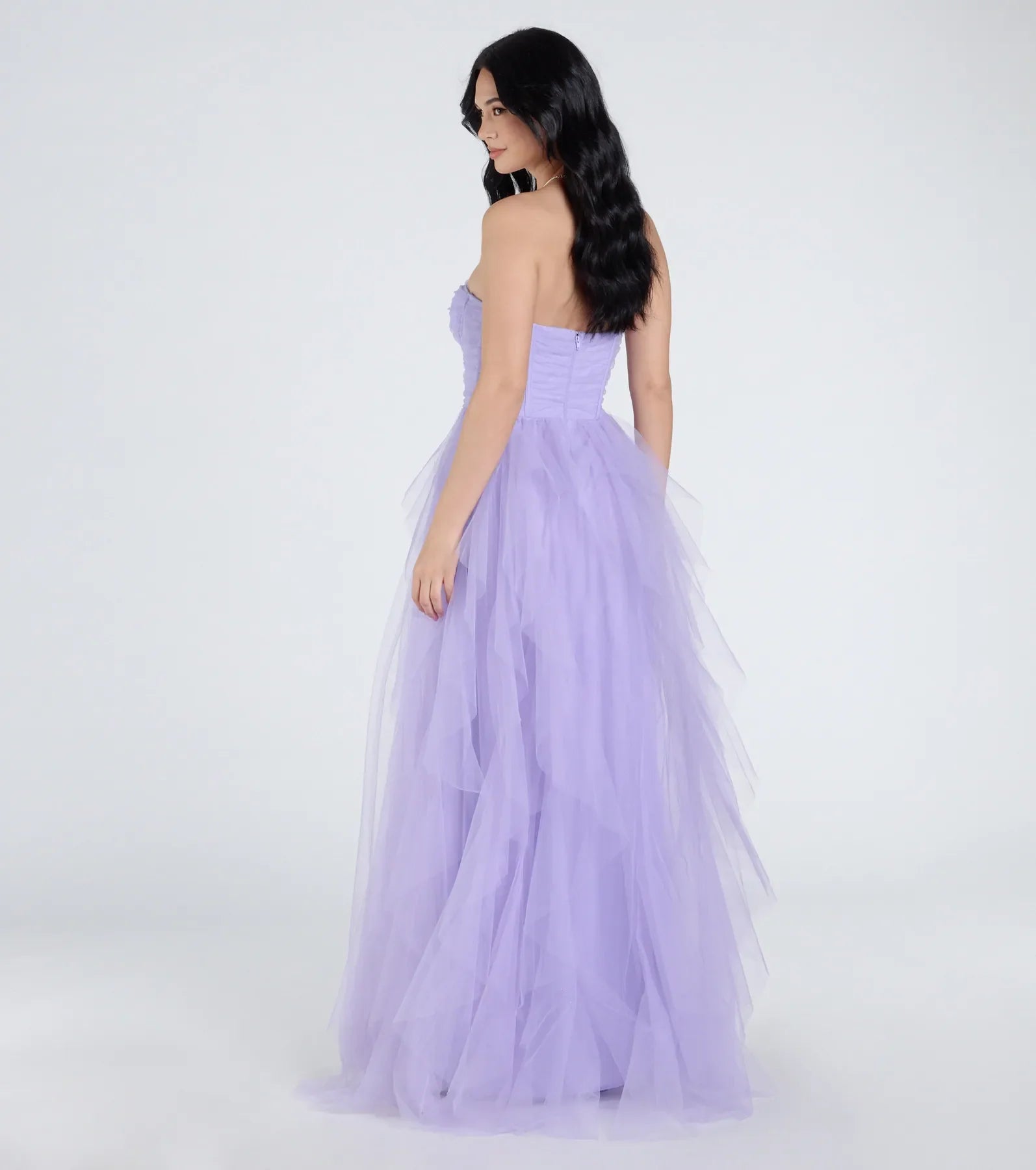 Lindsey Bustier A-Line Ruffle Tulle Ball Gown