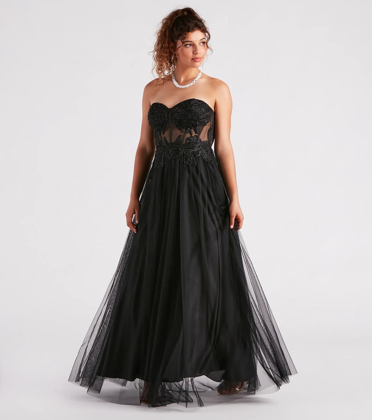 Alora Rhinestone Embroidered Tulle Ball Gown