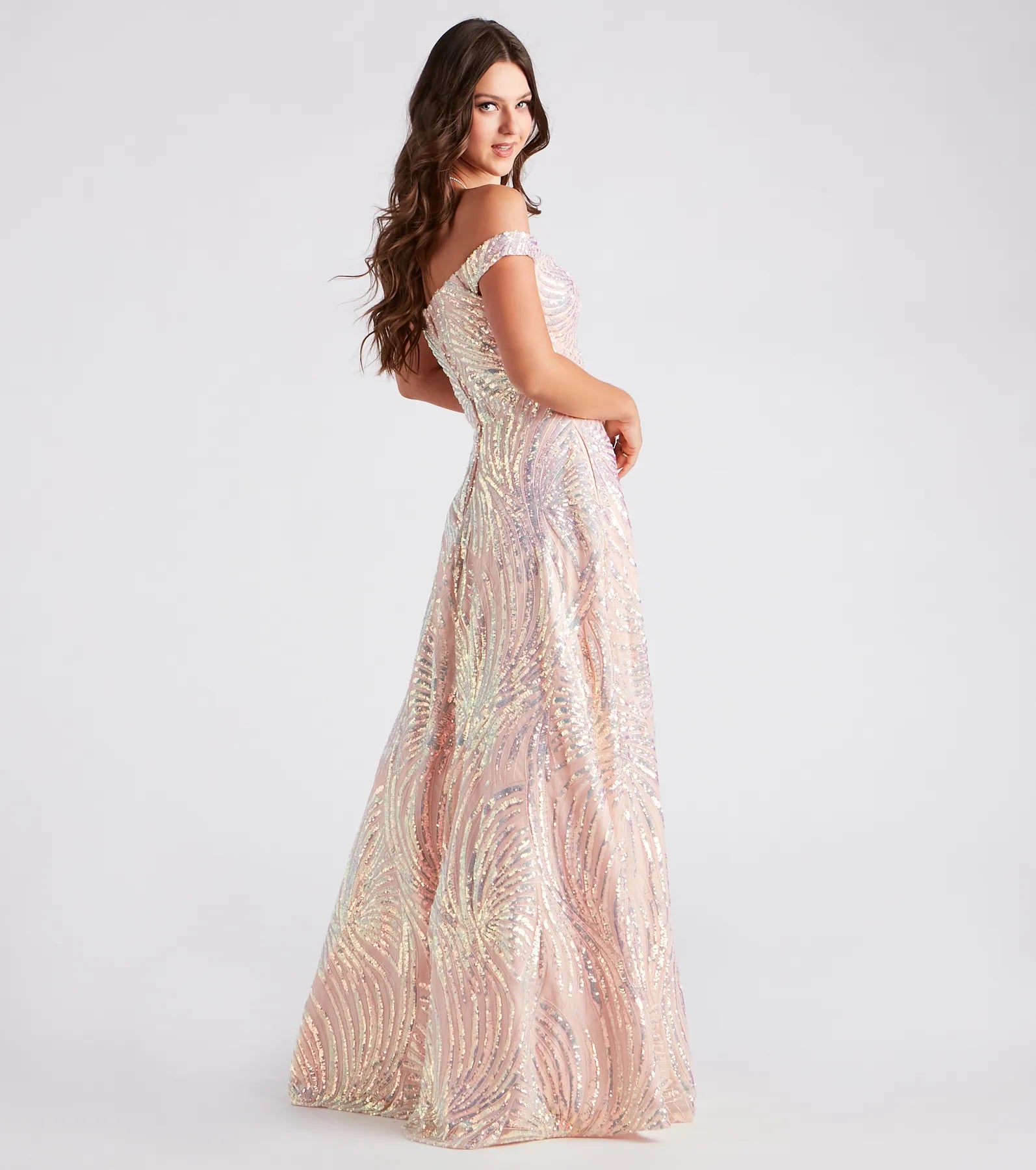 Ava Sequin Off-The-Shoulder Ball Gown