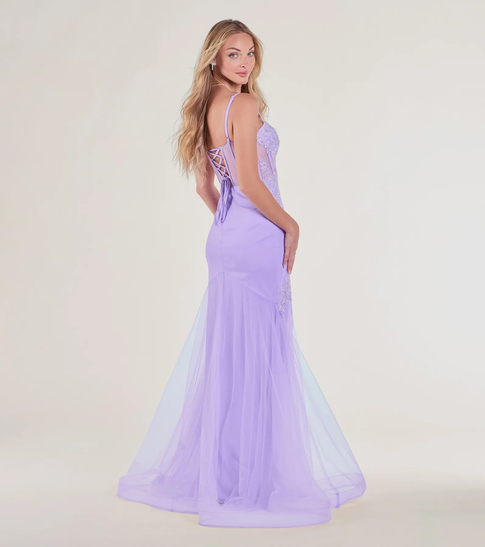 Lille Lace-Up Corset Rhinestone Mermaid Gown
