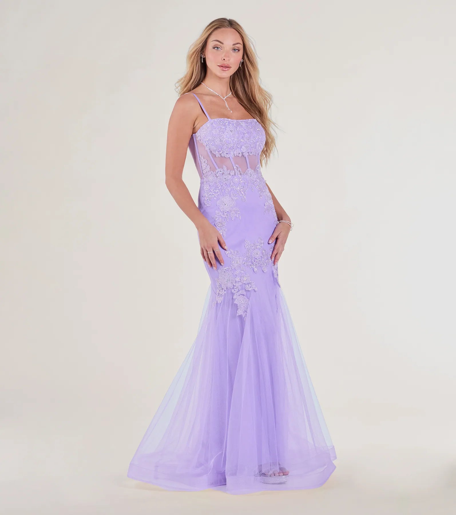 Lille Lace-Up Corset Rhinestone Mermaid Gown