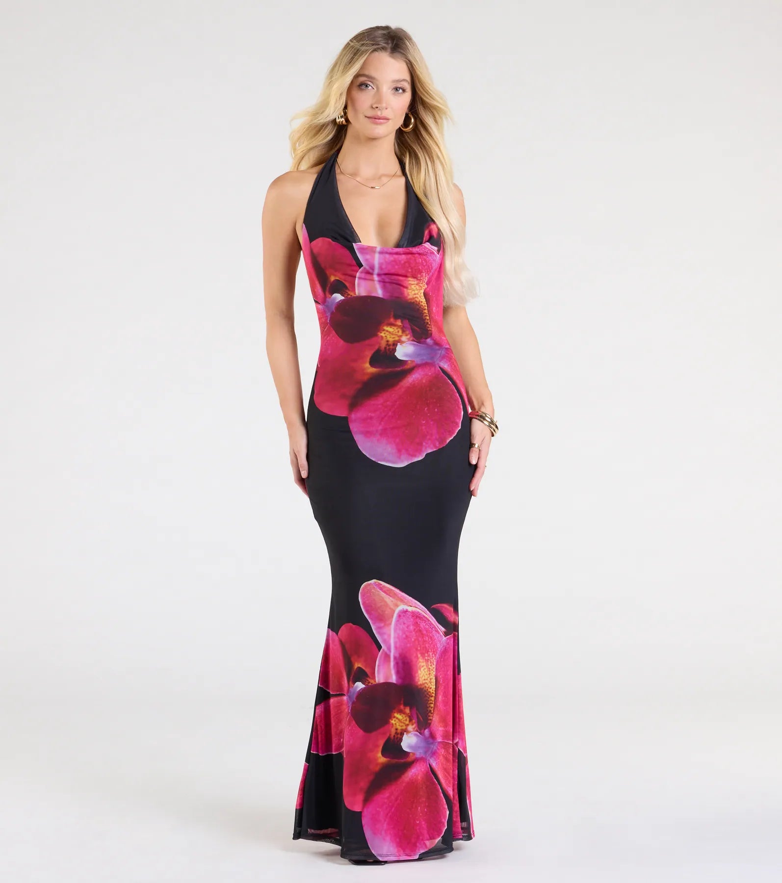Alluring Vibe Floral Mesh Bodycon Maxi Dress