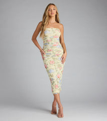 Playful Chic Floral Tube Midi Dress