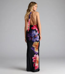 Amalfi Coast Plunge Neck Mermaid Floral Maxi Dress