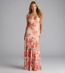 Blissful Aura Floral Ruffle Maxi Dress