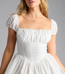 Bright Side Puff Sleeve Skater Bubble Hem Dress