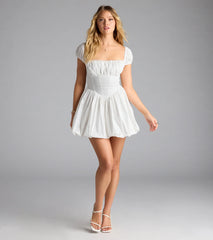 Bright Side Puff Sleeve Skater Bubble Hem Dress