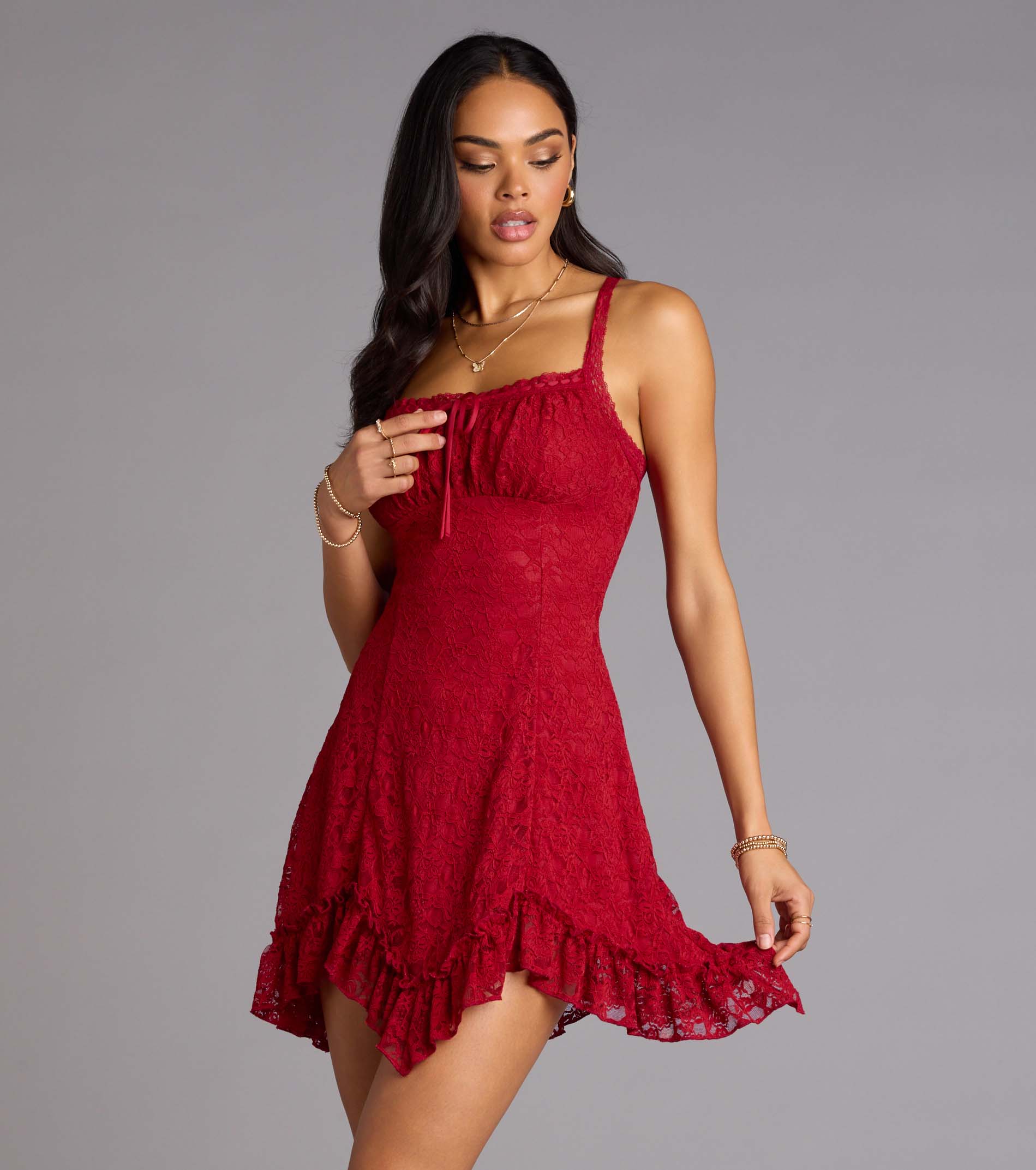 Desert Sun Lace Ruffle Mini Dress