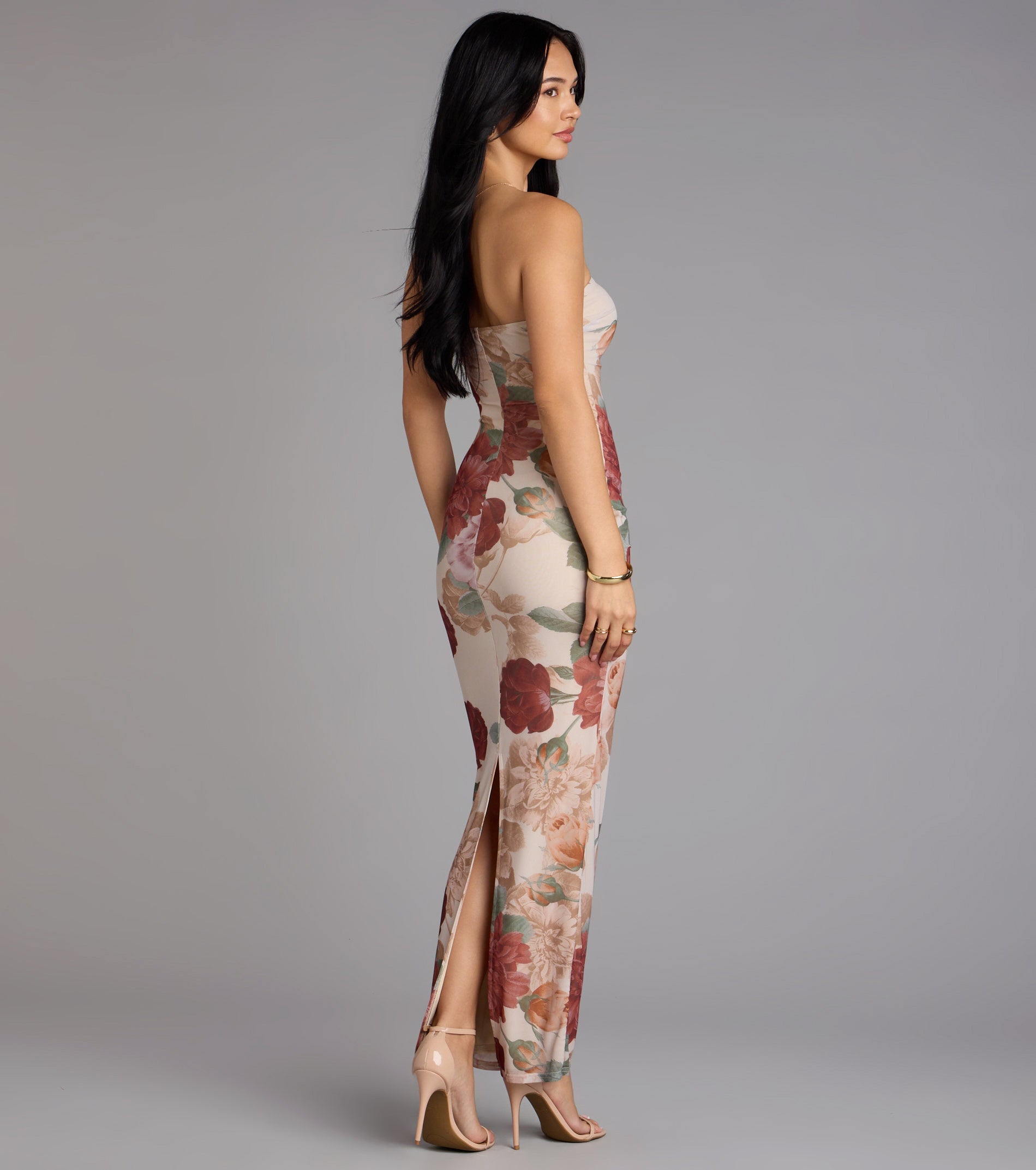 Bloom Season Floral Mesh Maxi Tube Dress